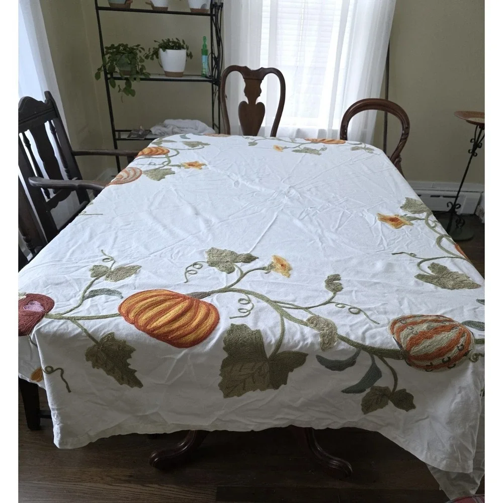 Williams Sonoma Tablecloth Beige Autumn Harvest Cotton Rectangular Dining Table